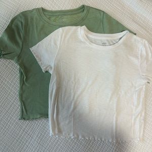 Aerie Green and White Lettuce Trip Ribbed Crop Tops